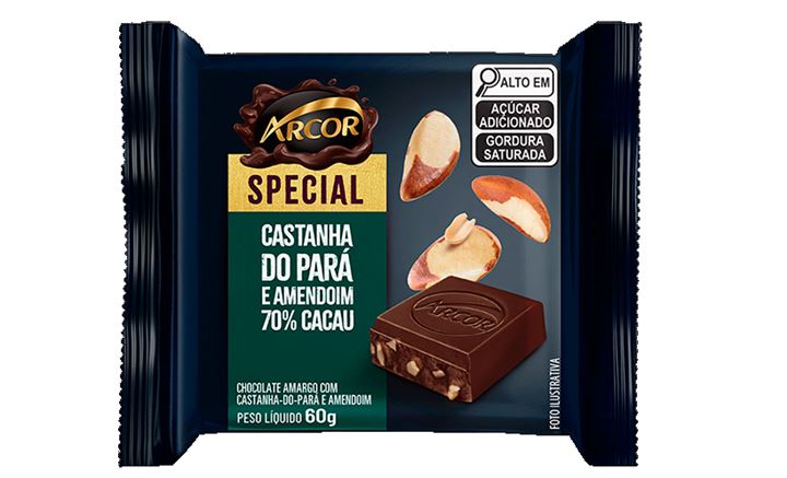 Chocolate Barra Arcor Special Amargo c/ castanha Display 12x60g 