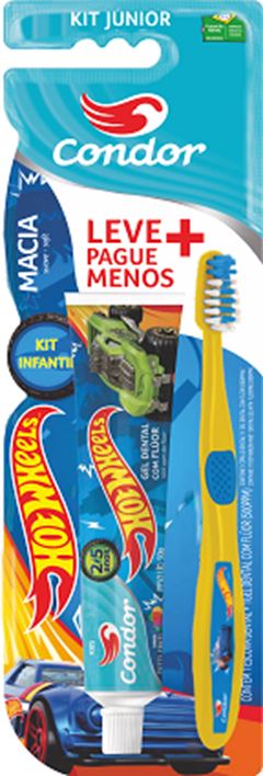 Kit Escova De Dente Hotwheels Júnior + Gel Dental Kids Condor  Ref.8160-0