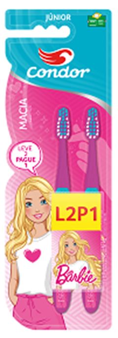 Escova De Dente Barbie Júnior  Extra Macia Condor Leve 2 Pague 1 Ref.8260-0