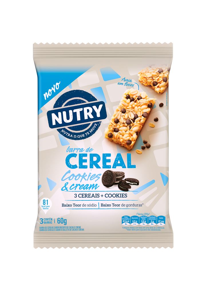 Barra De Cereais  Nutry Cookies e Cream SM 60g(3x20g) 